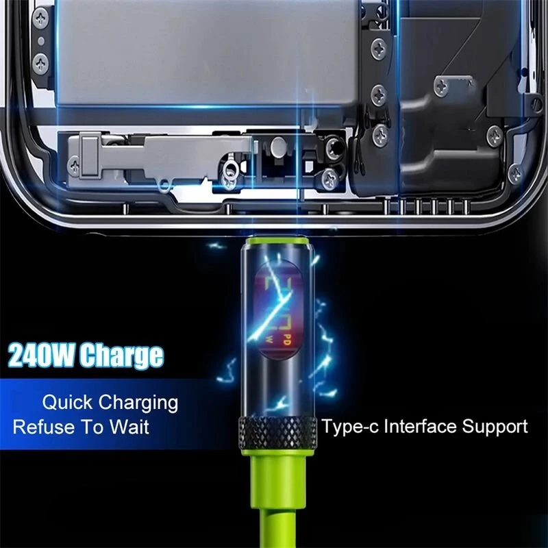 240W Super Fast Charging Cable with LED Display USB C To Type C Dual Type-C Quick Car Data Cable — view 9