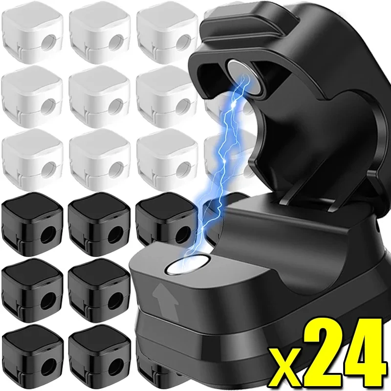 24pcs Magnetic Cable Holder Square Cable Organization Mini Magnetic Cable Clips Self-Adhesive Adjustable Cable Holder Wire Keepe Manager for Home Office Desktop — Pricio