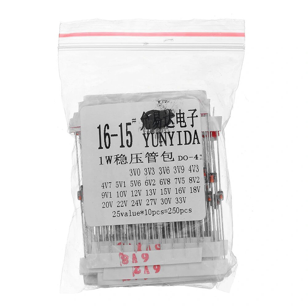 250 Pcs 25 Values 1W Zener Diode Assorted Kit 3V To 33V Assortment Kit — view 5