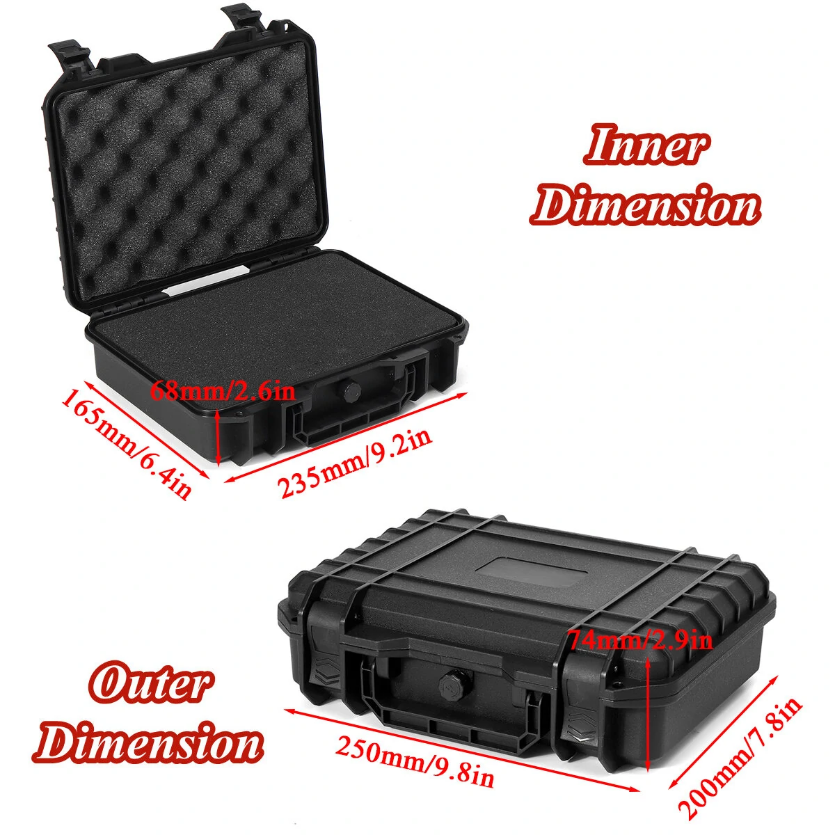 250*200*74mm Waterproof Hand Carry Tool Case Bag Storage Box Camera Photography w/ Sponge — view 8