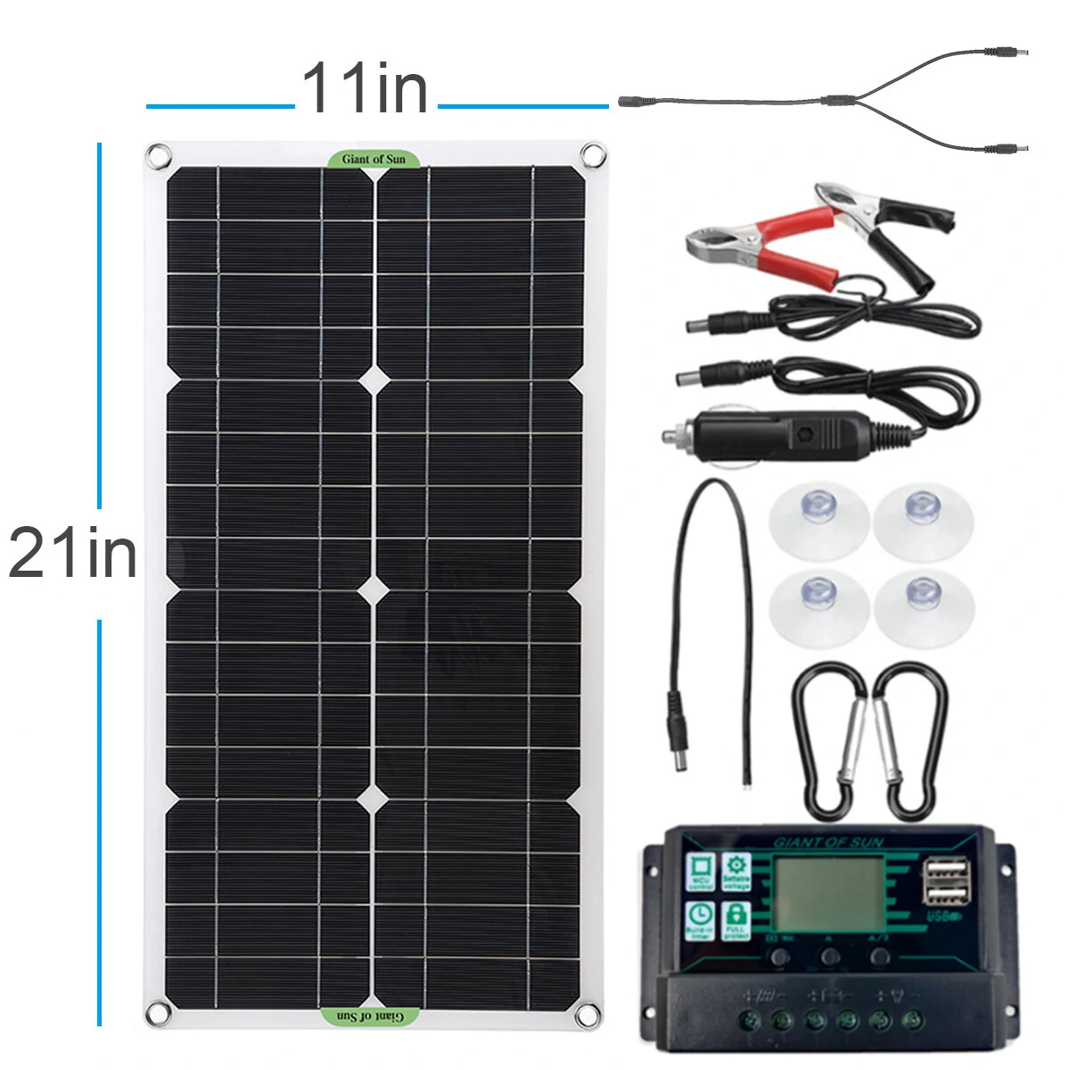 250W Portable Solar Panel Kit Dual DC USB Charger Kit Single Crystal Semi-flexible Solar Power Panel w/ 60A/100A Solar Controller — view 5