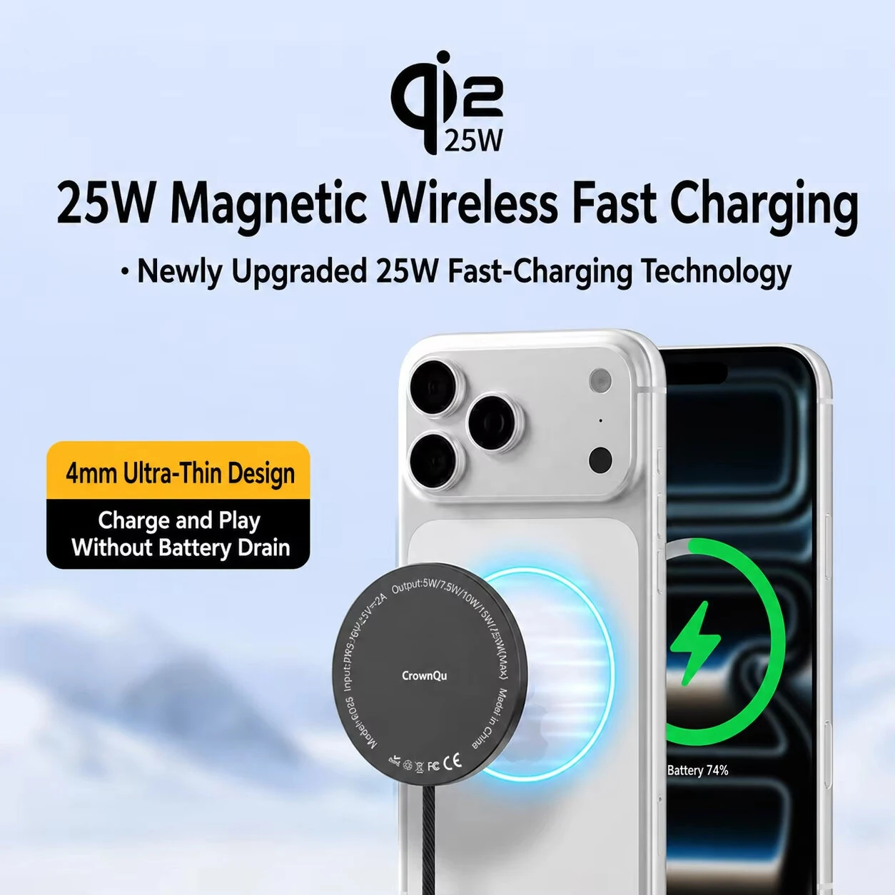 25W Magnetic Wireless Charger Fast Wireless Charging Pad for Smart Phones for iPhone 17 17 Pro 16 Pro Max 15 14 for Huawei Mate XTs for OPPO for VIVO for Airpods — view 3