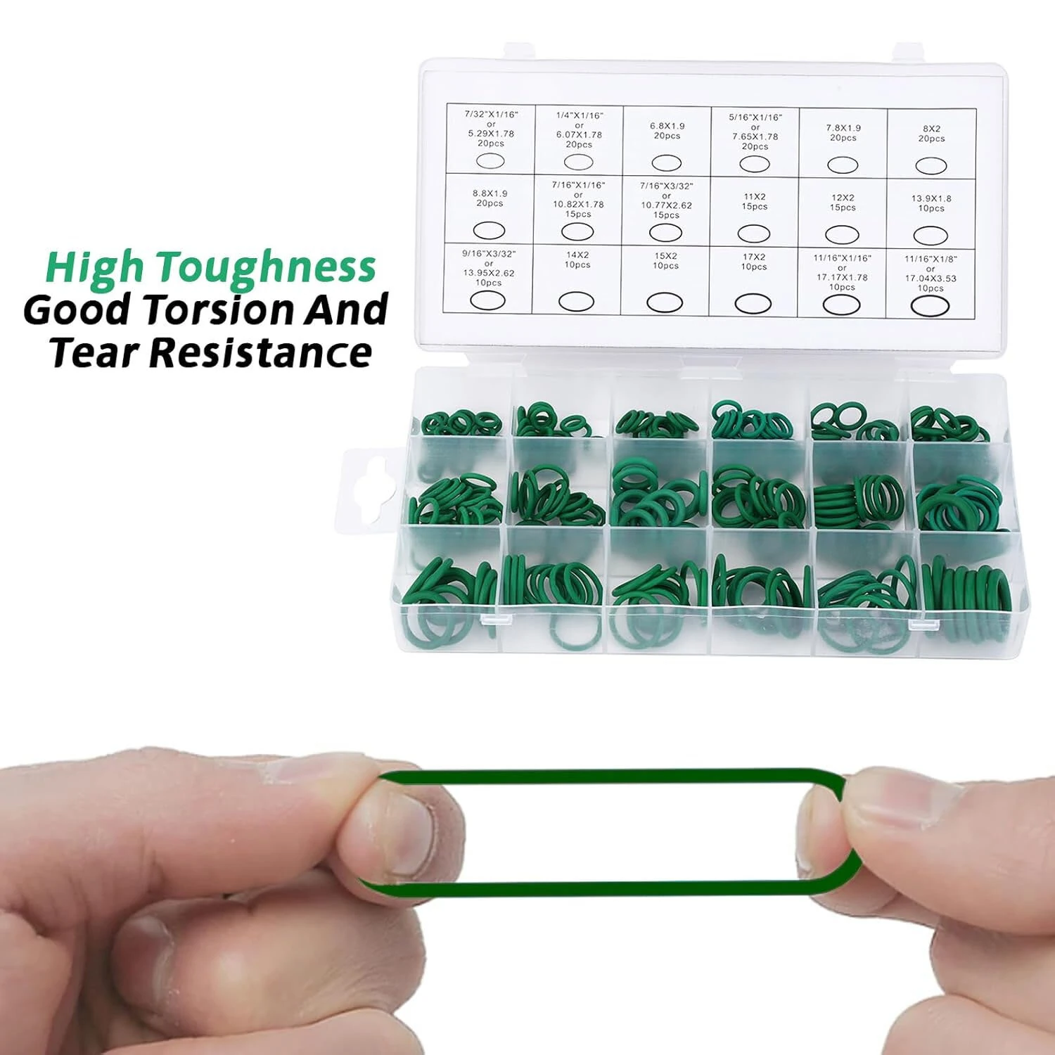 270 Pcs 18 Sizes HNBR O Ring Assortment Kit Green Automotive A/C Seal Rings for Car Auto Vehicle Repair — view 2