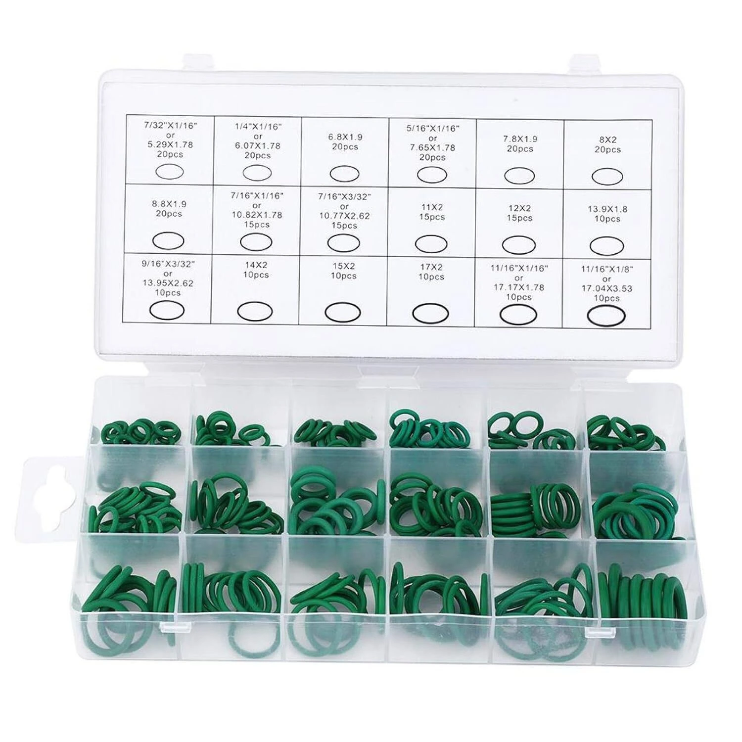 270 Pcs 18 Sizes HNBR O Ring Assortment Kit Green Automotive A/C Seal Rings for Car Auto Vehicle Repair — view 9