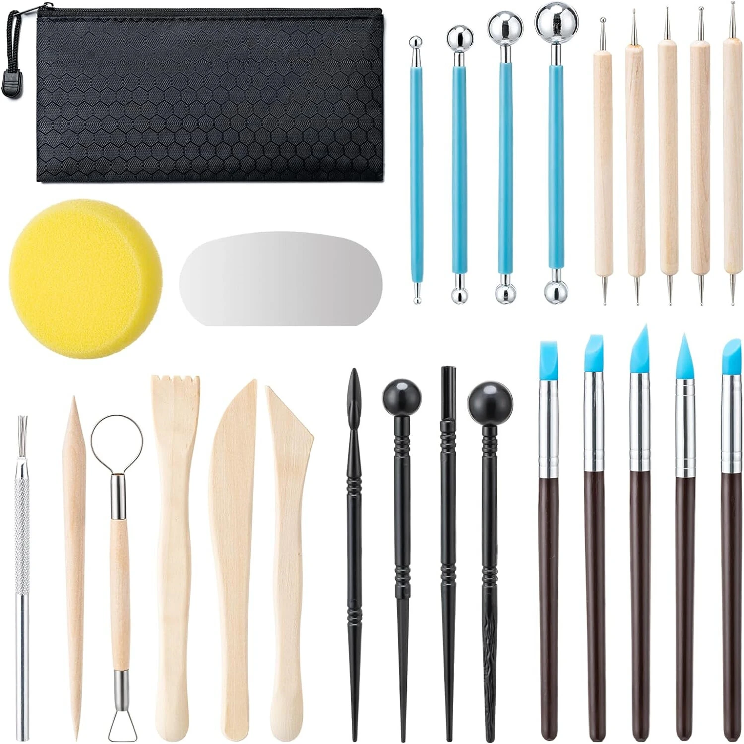 27pcs Clay Tools Kit Pottery Tools High Quality Wood and Stainless Steel Sculpting Kit Multi Functional Polymer Clay Tools Air Dry Clay Set — image 1