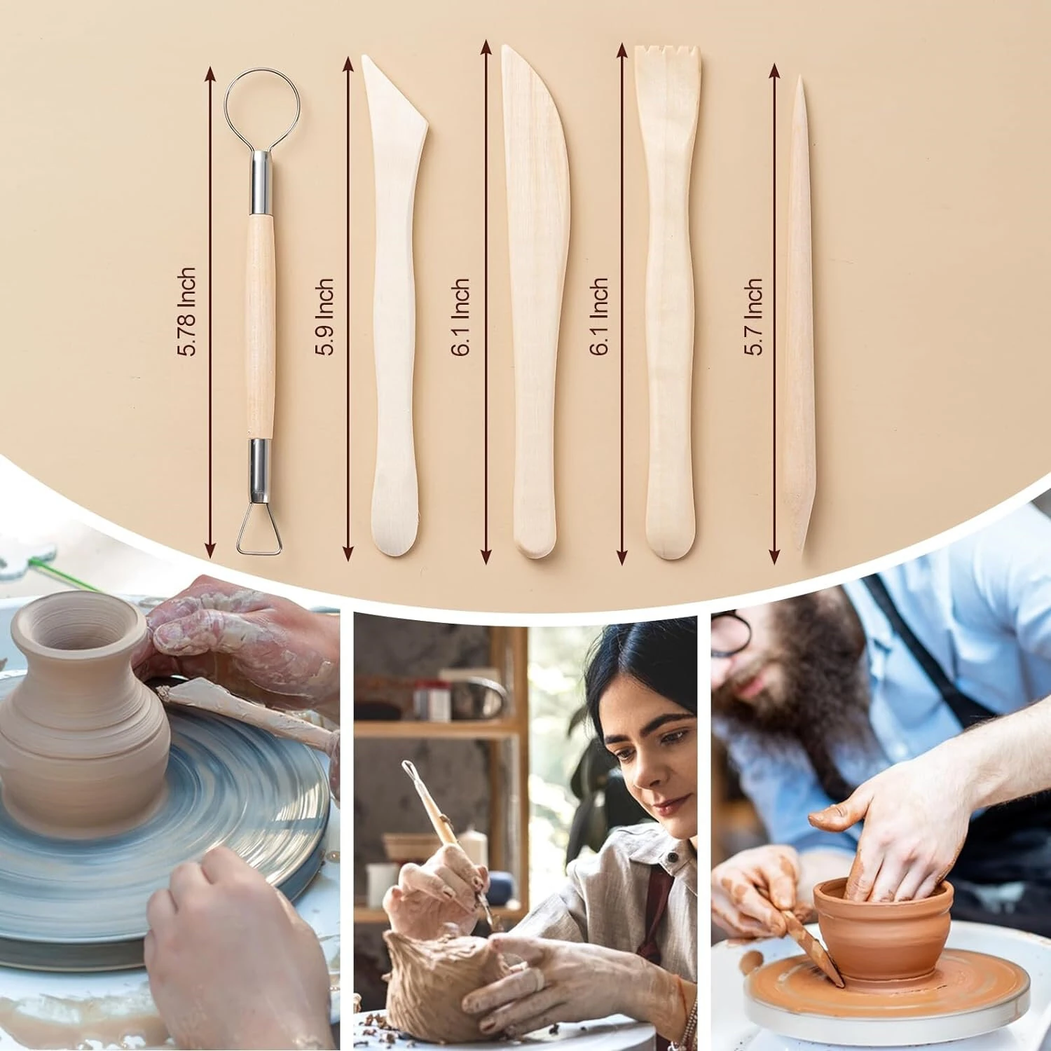 27pcs Clay Tools Kit Pottery Tools High Quality Wood and Stainless Steel Sculpting Kit Multi Functional Polymer Clay Tools Air Dry Clay Set — view 6