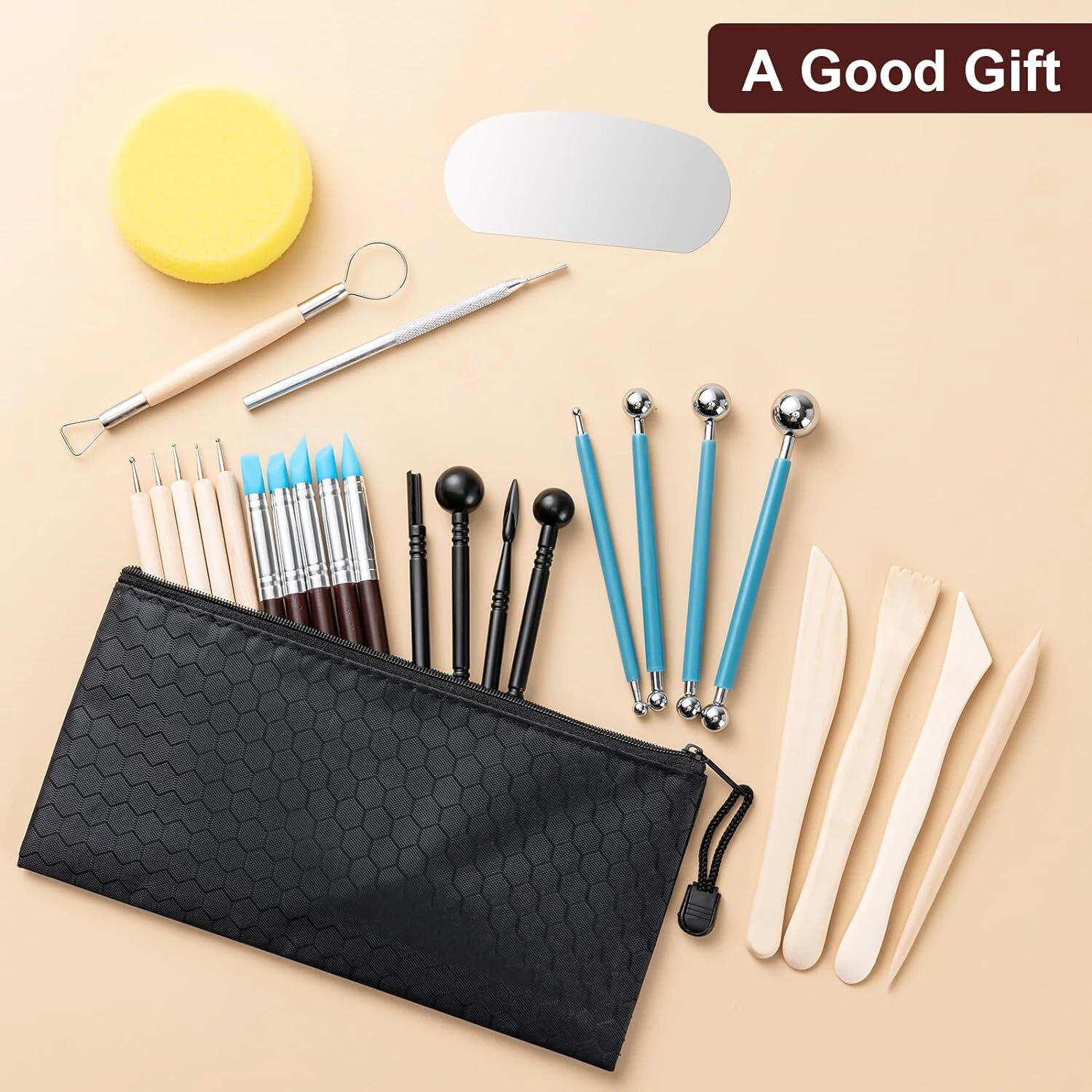 27pcs Clay Tools Kit Pottery Tools High Quality Wood and Stainless Steel Sculpting Kit Multi Functional Polymer Clay Tools Air Dry Clay Set — view 7