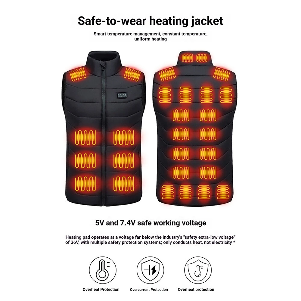 28 Zone Heated Vest Adjustable Temperature Warm Heating Vest Winter Outdoor Body Warmer — view 2