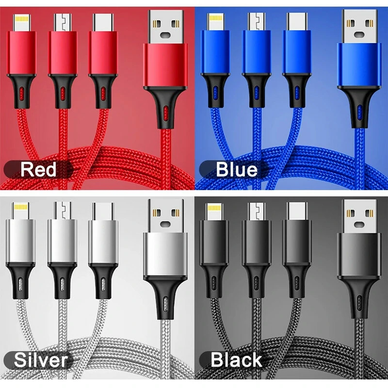 2A USB-A to Type-C/Micro/iP Cable Fast Charging Nylon Braided Core Line 1.2M Long for iPhone14 Pro for Huawei P50 for ViVo Y70s for Xiaomi Mi13 — view 7