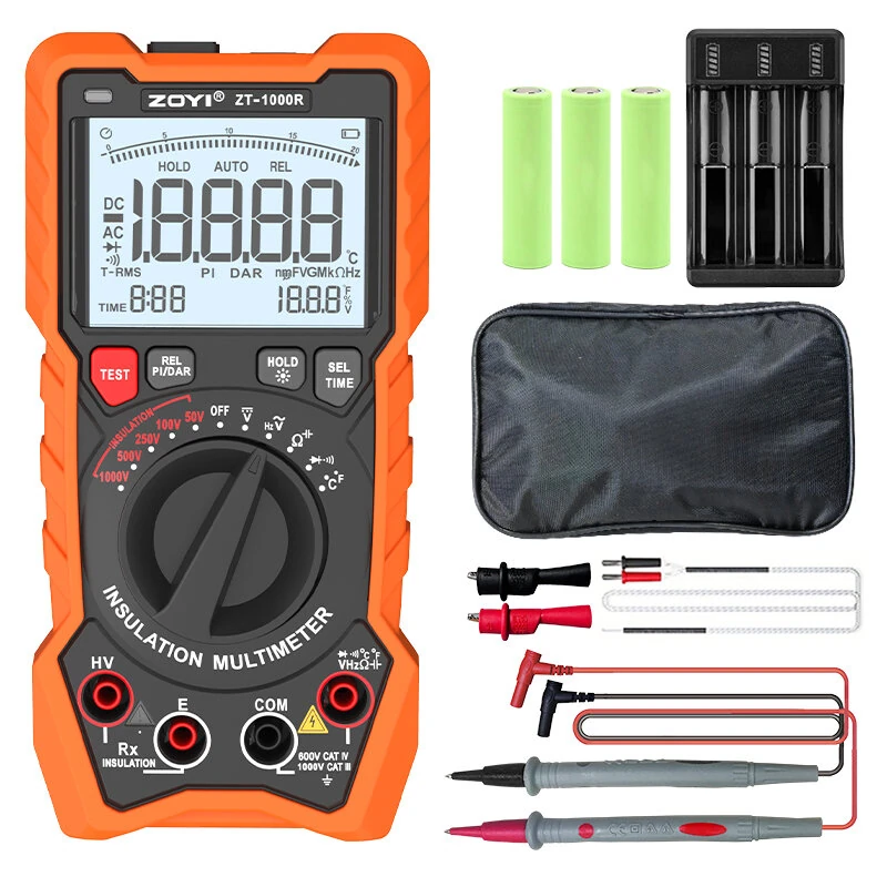 2in1 ZOYI ZT1000R Multimeter Insulation Tester 5 Voltage Settings 1000V AC DC True RMS High Accuracy Backlit Screen Professional Measuring Tool — Pricio