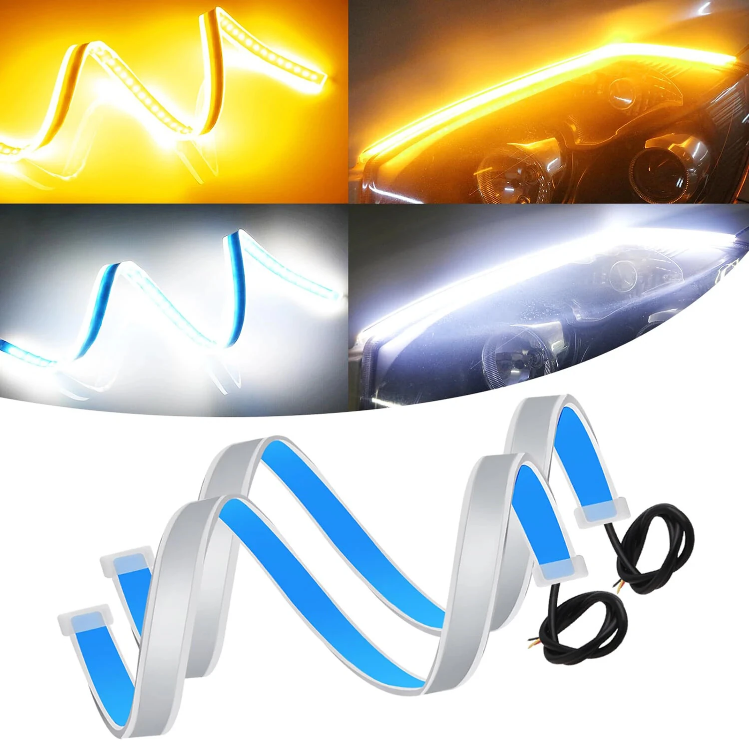 2pcs 12V 60cm Car LED thin Light Bar Dual-Color DRL Flowing Turn Signal Light Strips LED Car Daytime Running Light Flexible Headlights Brake Strip Lights Turn Signal — view 10