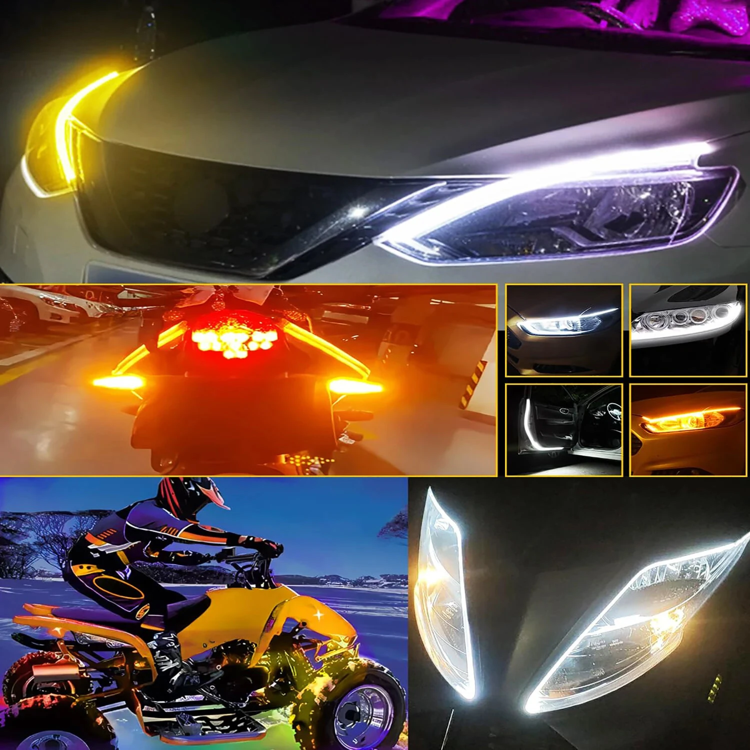 2pcs 12V 60cm Car LED thin Light Bar Dual-Color DRL Flowing Turn Signal Light Strips LED Car Daytime Running Light Flexible Headlights Brake Strip Lights Turn Signal — view 2