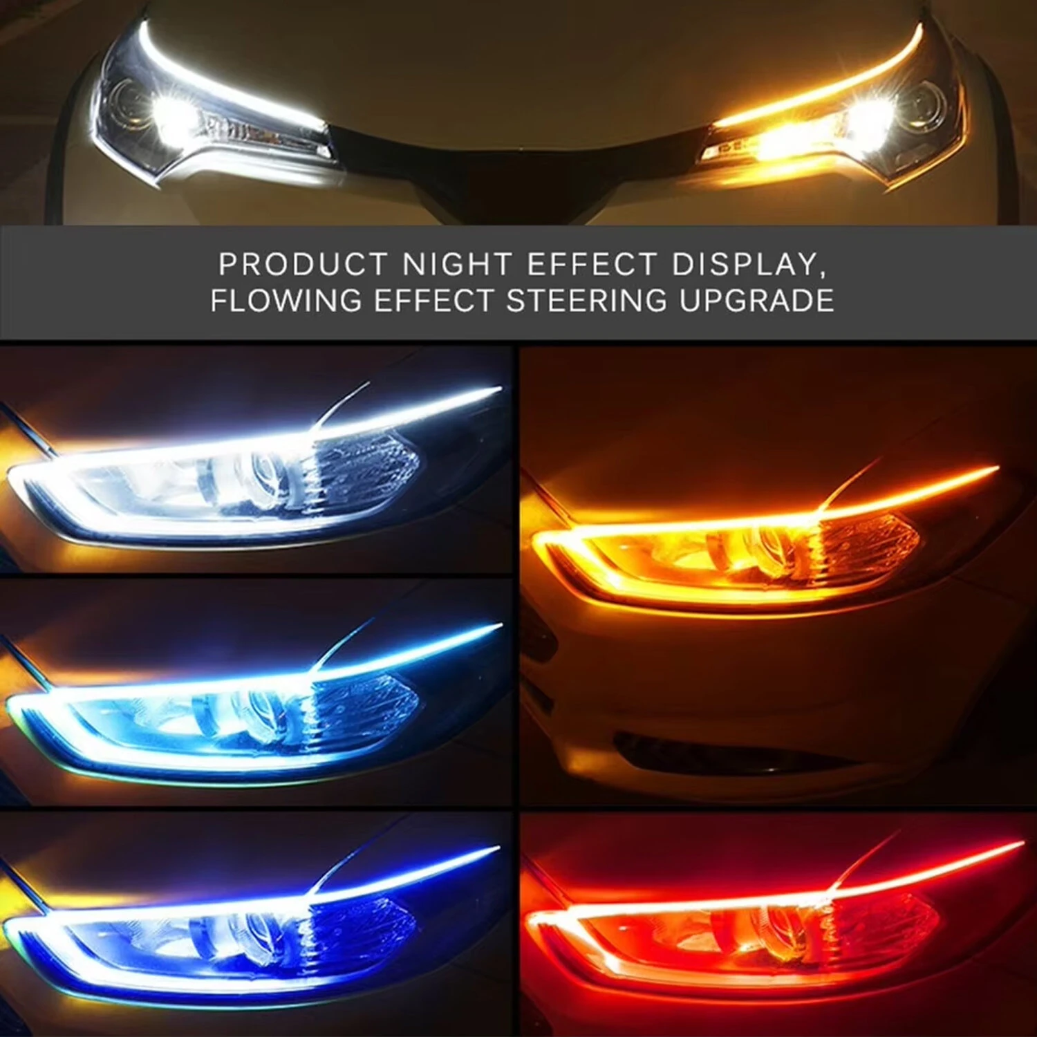 2pcs 12V 60cm Car LED thin Light Bar Dual-Color DRL Flowing Turn Signal Light Strips LED Car Daytime Running Light Flexible Headlights Brake Strip Lights Turn Signal — view 3