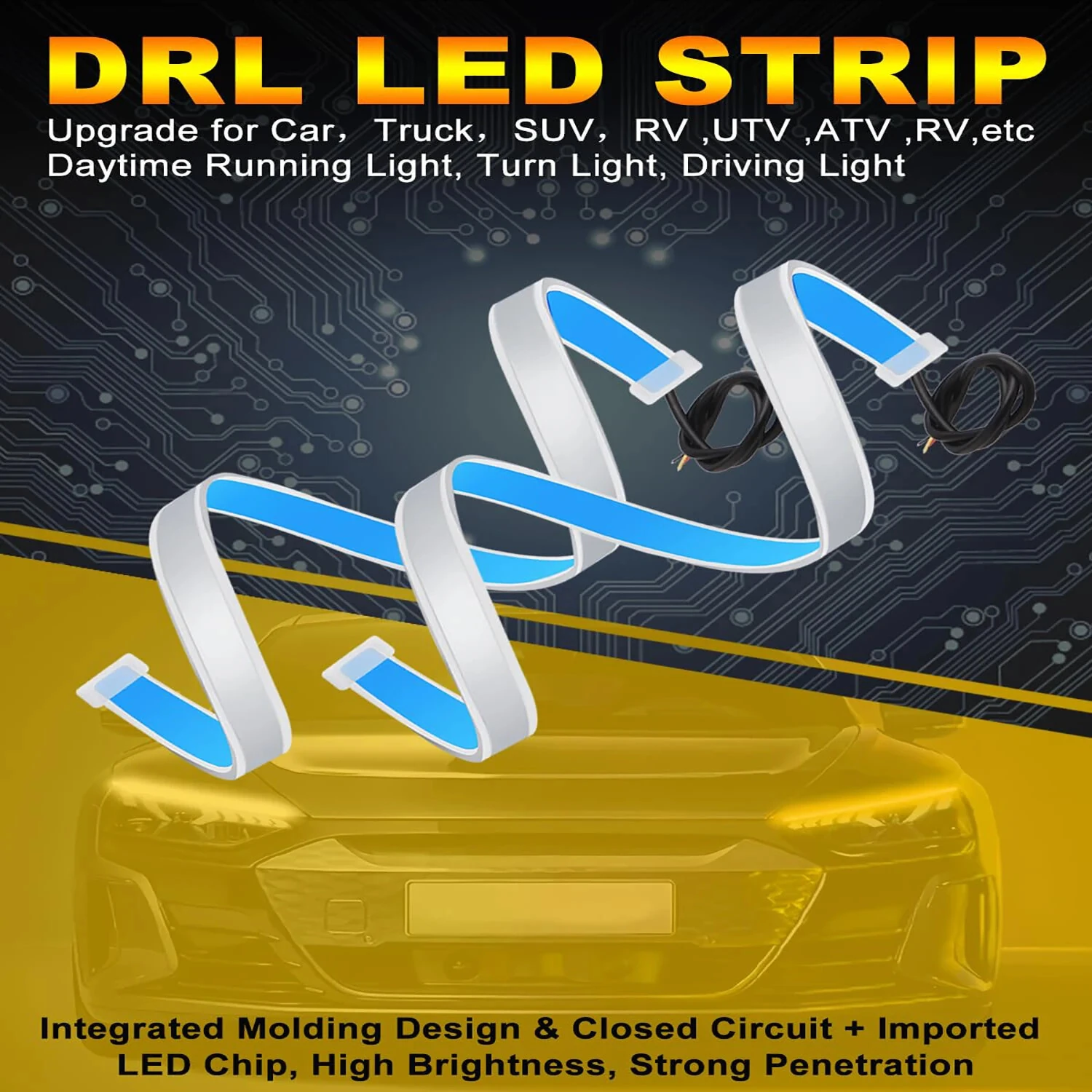 2pcs 12V 60cm Car LED thin Light Bar Dual-Color DRL Flowing Turn Signal Light Strips LED Car Daytime Running Light Flexible Headlights Brake Strip Lights Turn Signal — view 4