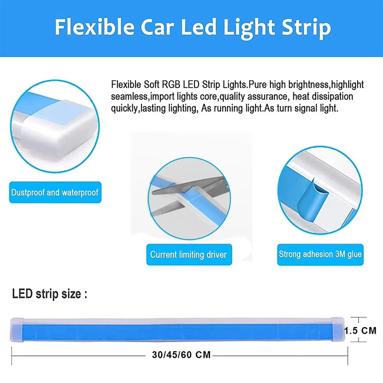 2pcs 12V 60cm Car LED thin Light Bar Dual-Color DRL Flowing Turn Signal Light Strips LED Car Daytime Running Light Flexible Headlights Brake Strip Lights Turn Signal — view 8