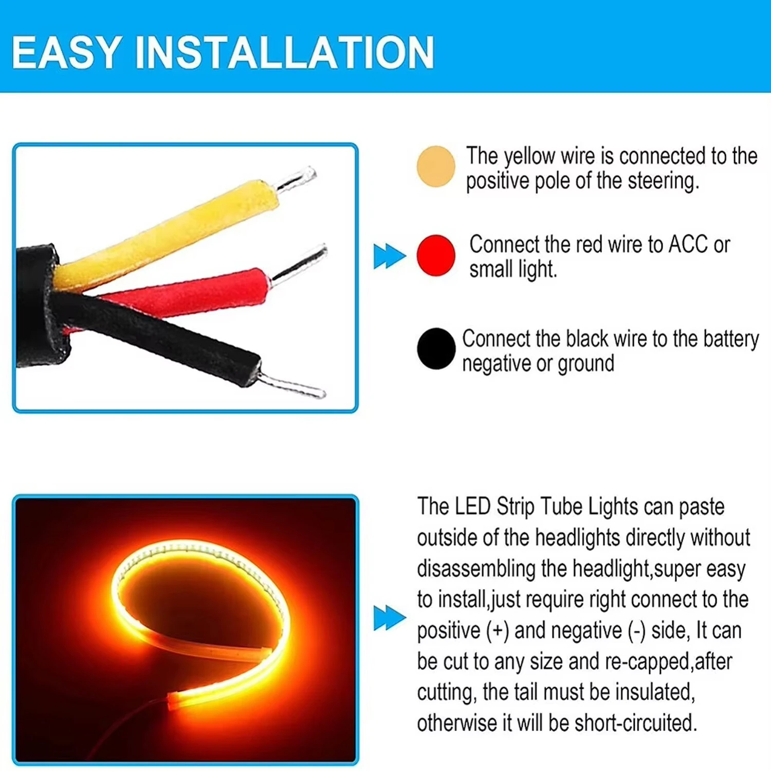 2pcs 12V 60cm Car LED thin Light Bar Dual-Color DRL Flowing Turn Signal Light Strips LED Car Daytime Running Light Flexible Headlights Brake Strip Lights Turn Signal — view 9
