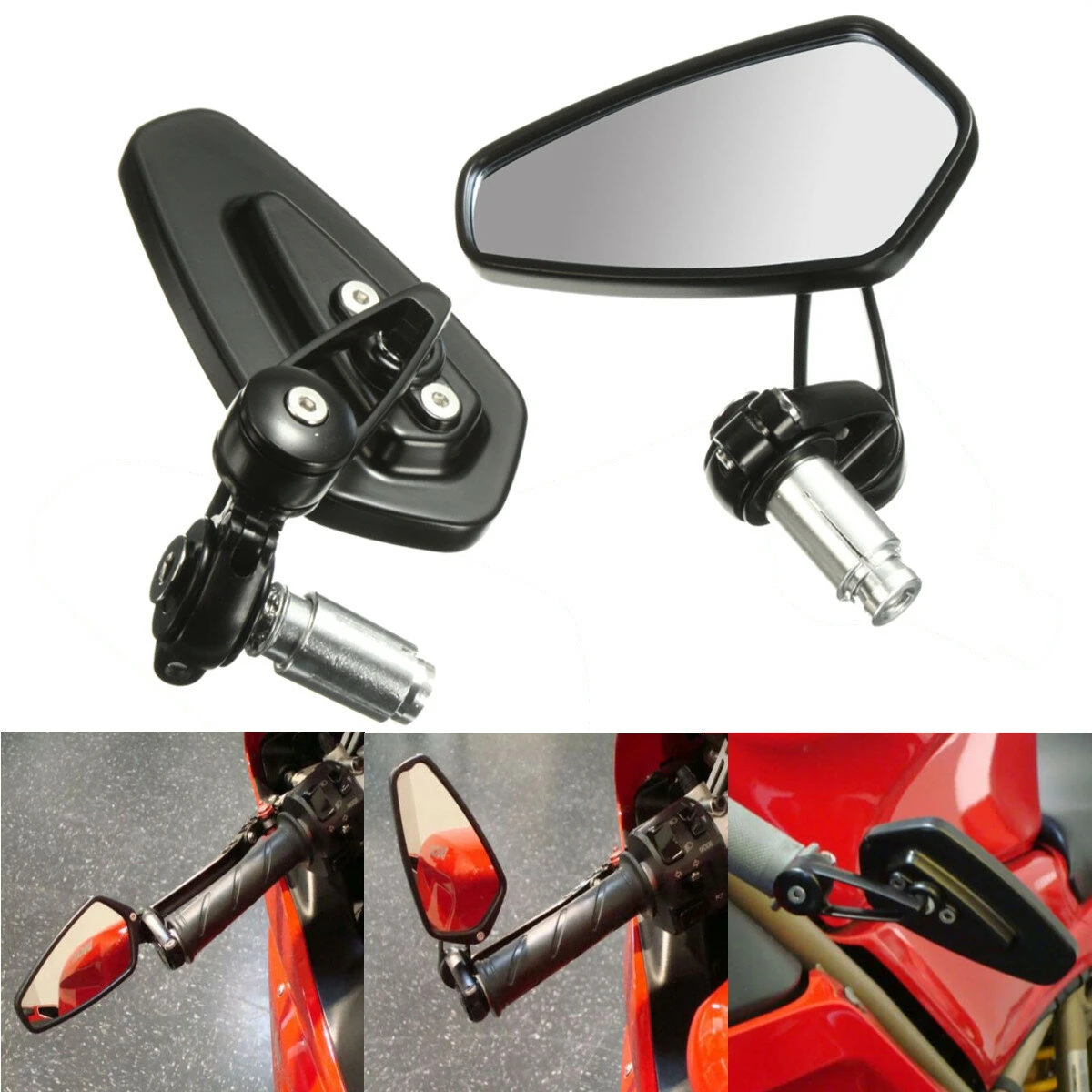 2Pcs 7/8 Inch 22mm Motorcycle Handle Bar End Rearview Side Mirrors Aluminum Universal — view 4