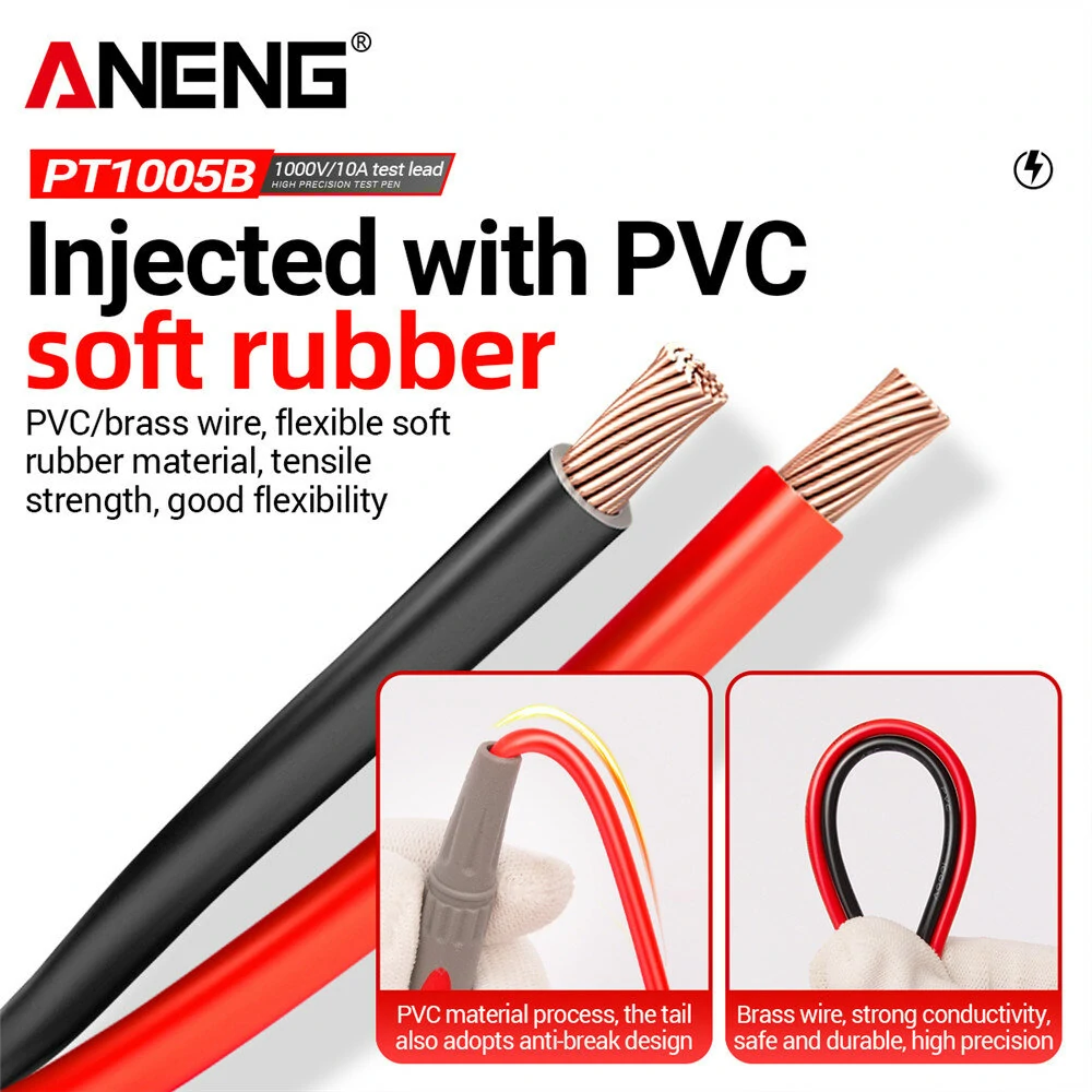 2Pcs ANENG PT1005B 10A 1000V Digital Multimeter Probe Universal Test Lead Needle Pin Wire Pen Cable Kit Current Voltmeter Tester Wire — view 6