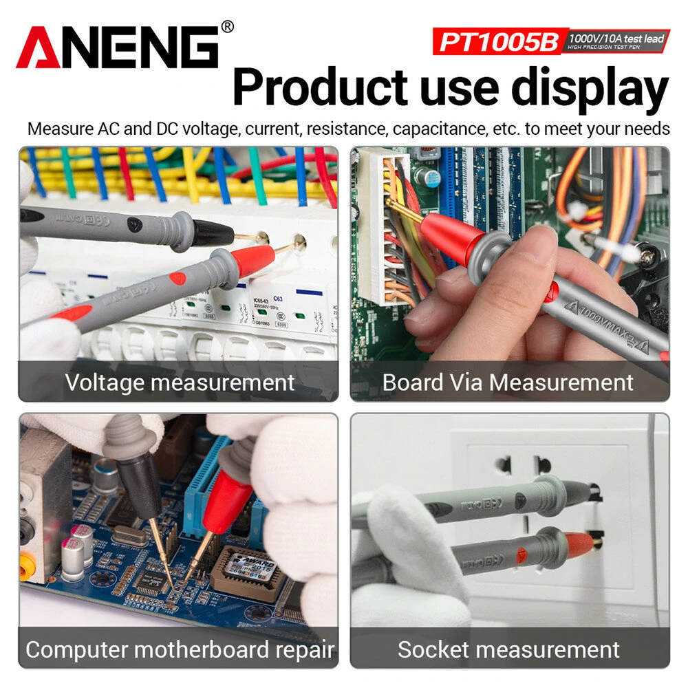2Pcs ANENG PT1005B 10A 1000V Digital Multimeter Probe Universal Test Lead Needle Pin Wire Pen Cable Kit Current Voltmeter Tester Wire — view 7