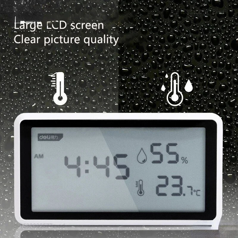 2Pcs Deli Electronic Thermometer Hygrometer Weather Station with High Precision 0.1℃ Temperature Humidity LCD Display Clock Function Long Battery Life- Ultimate Indoor Weather Monitoring Station — view 4