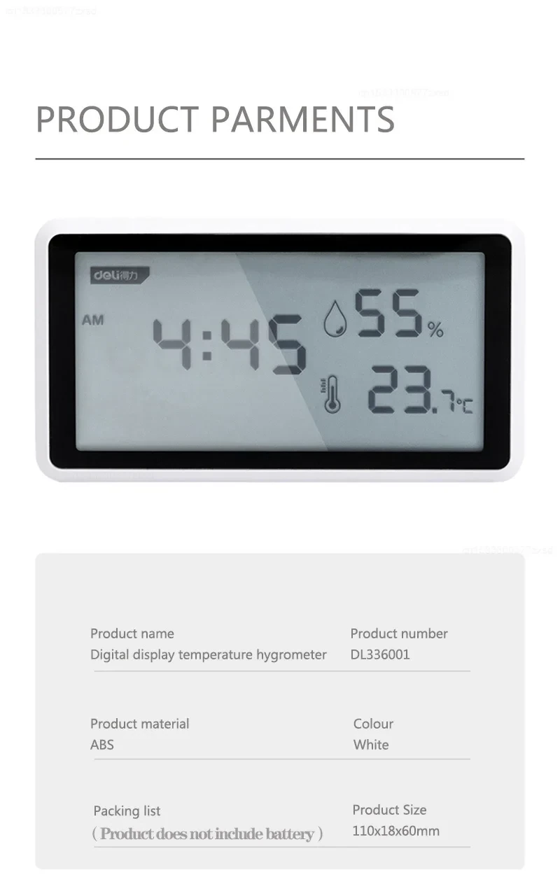 2Pcs Deli Electronic Thermometer Hygrometer Weather Station with High Precision 0.1℃ Temperature Humidity LCD Display Clock Function Long Battery Life- Ultimate Indoor Weather Monitoring Station — view 9