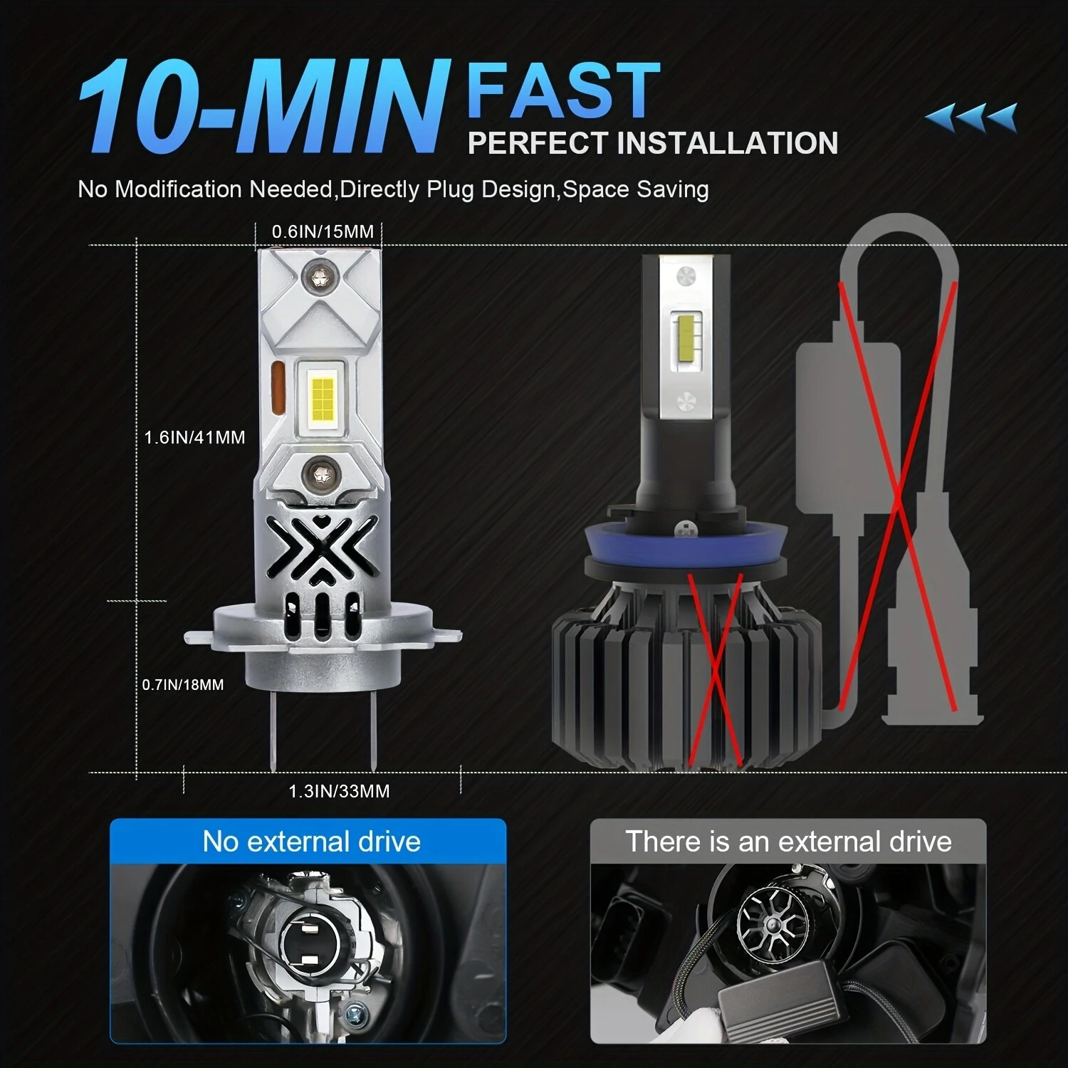 2pcs H7 LED Car Headlight 30000LM CSP Chips 600% Brightness 6000K White 1:1 Mini Size Head Lamp Plug And Play — view 5