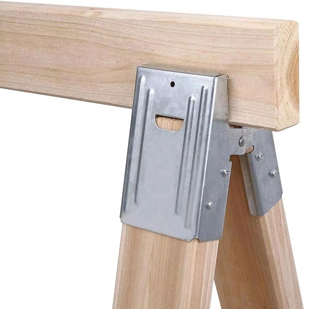 2pcs Heavy Duty Sawhorse Brackets for 2x4 Lumber Galvanized Steel DIY Saw Horse Kit for Custom Workbench Woodworking Tool — view 8
