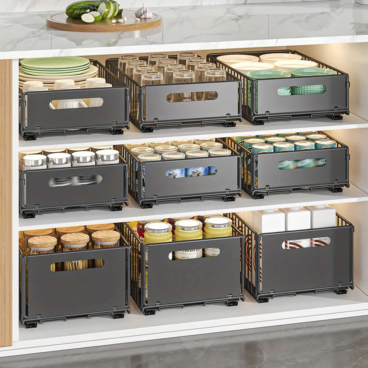 2PCS Kitchen Sink Rack Retractable Metal Basket Double Layer Seasoning Snack Bottle Pull Out Storage Rack Cabinet Layered Rack — view 5