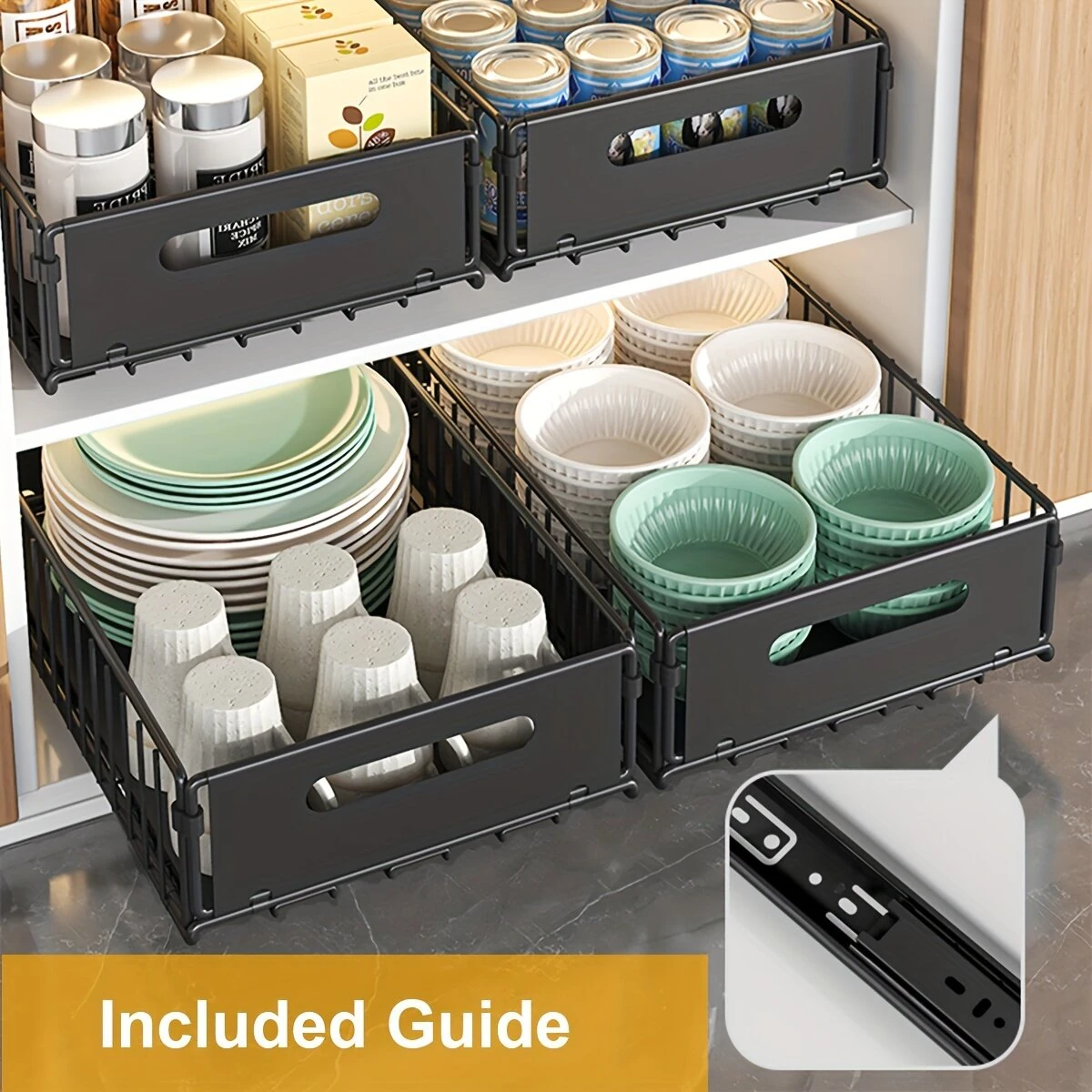 2PCS Kitchen Sink Rack Retractable Metal Basket Double Layer Seasoning Snack Bottle Pull Out Storage Rack Cabinet Layered Rack — view 6