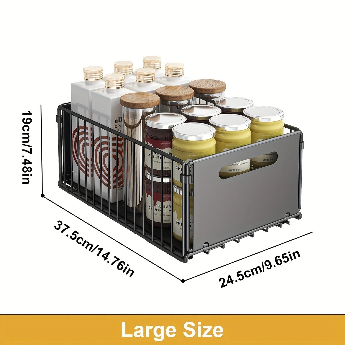 2PCS Kitchen Sink Rack Retractable Metal Basket Double Layer Seasoning Snack Bottle Pull Out Storage Rack Cabinet Layered Rack — view 9