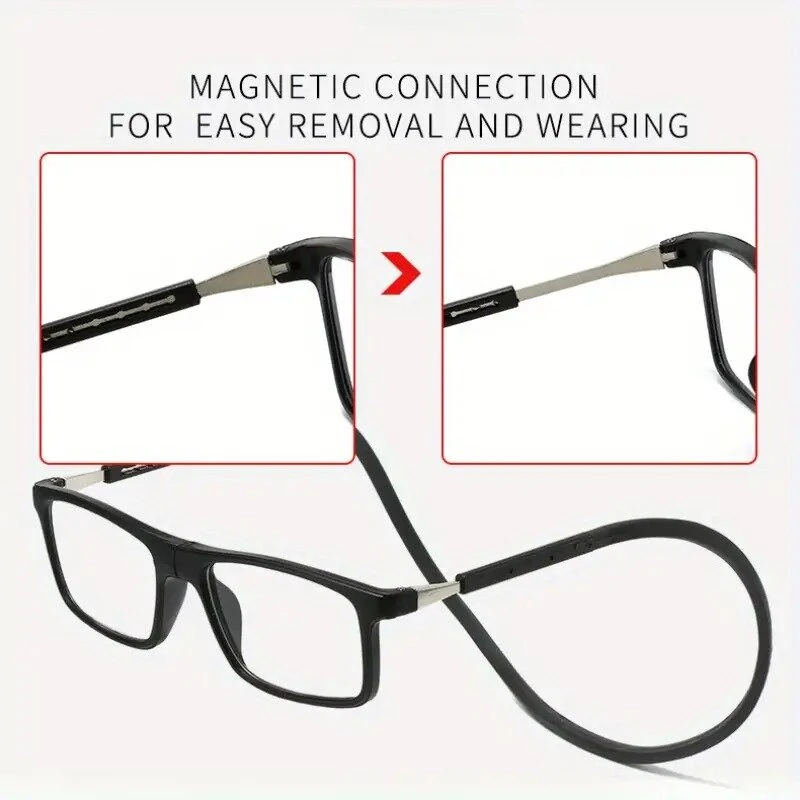 2pcs Magnetic Neck Mounted Lightweight Reading Glasses Adjustable Temples Anti-Fall Anti-drop Presbyopic Eyeglasses — view 3