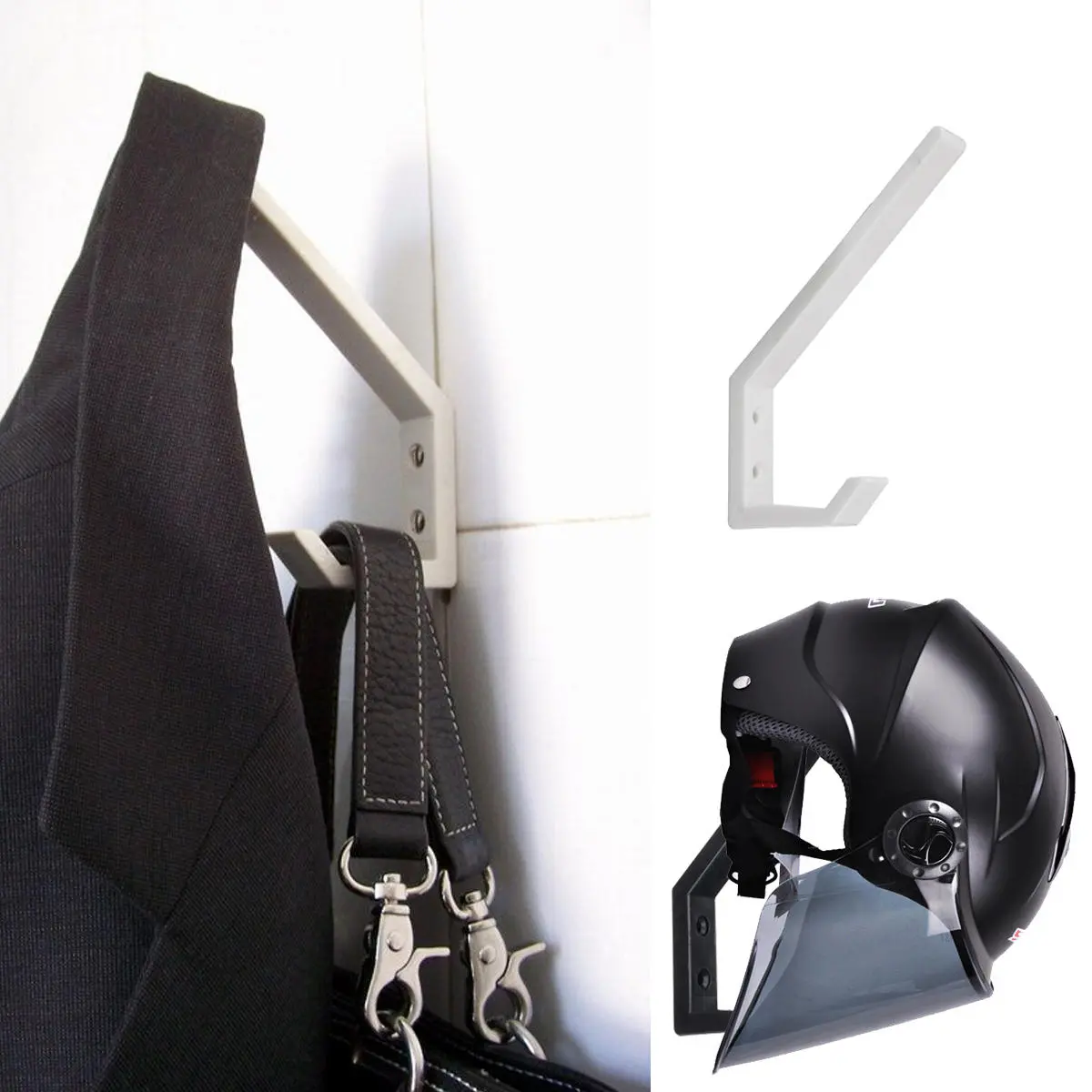 2Pcs Motorcycle Helmet Holder Hook Jacket Bags Wall Mount Cloth Display Rack Hanger — view 3