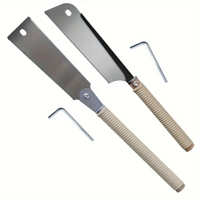2PCS Pull Saw Set 24inch Double-Edge Saw 10/18 TPI 20inch Single-Edge Saw 14 TPI SK5 Steel Blades for Carpentry DIY Woodworking
