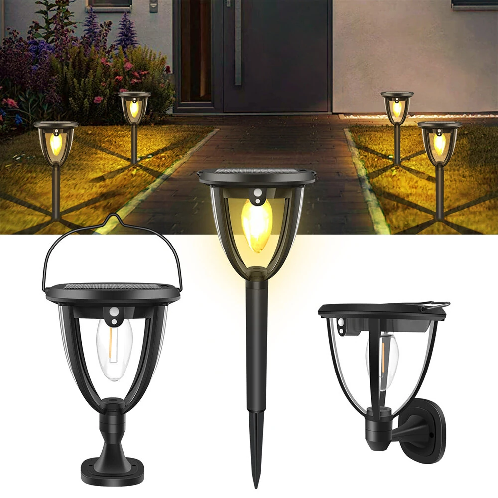 2pcs Solar Bulb Light Outdoor 3 Installation Ways Wall Hang Ground 3 Brightness Modes IP65 Waterproof Solar Lights for Garden Decor Light — view 2