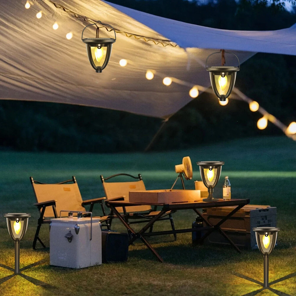 2pcs Solar Bulb Light Outdoor 3 Installation Ways Wall Hang Ground 3 Brightness Modes IP65 Waterproof Solar Lights for Garden Decor Light — view 3