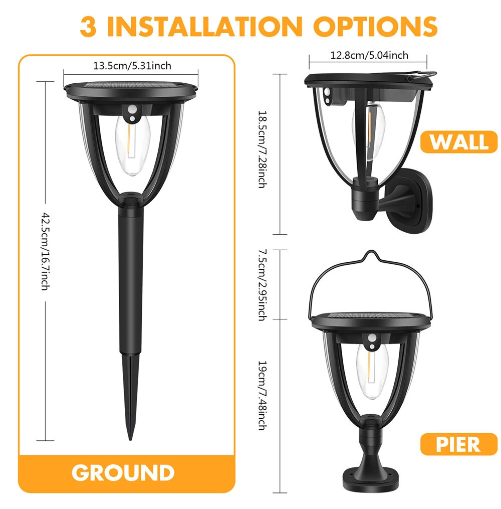 2pcs Solar Bulb Light Outdoor 3 Installation Ways Wall Hang Ground 3 Brightness Modes IP65 Waterproof Solar Lights for Garden Decor Light — view 7