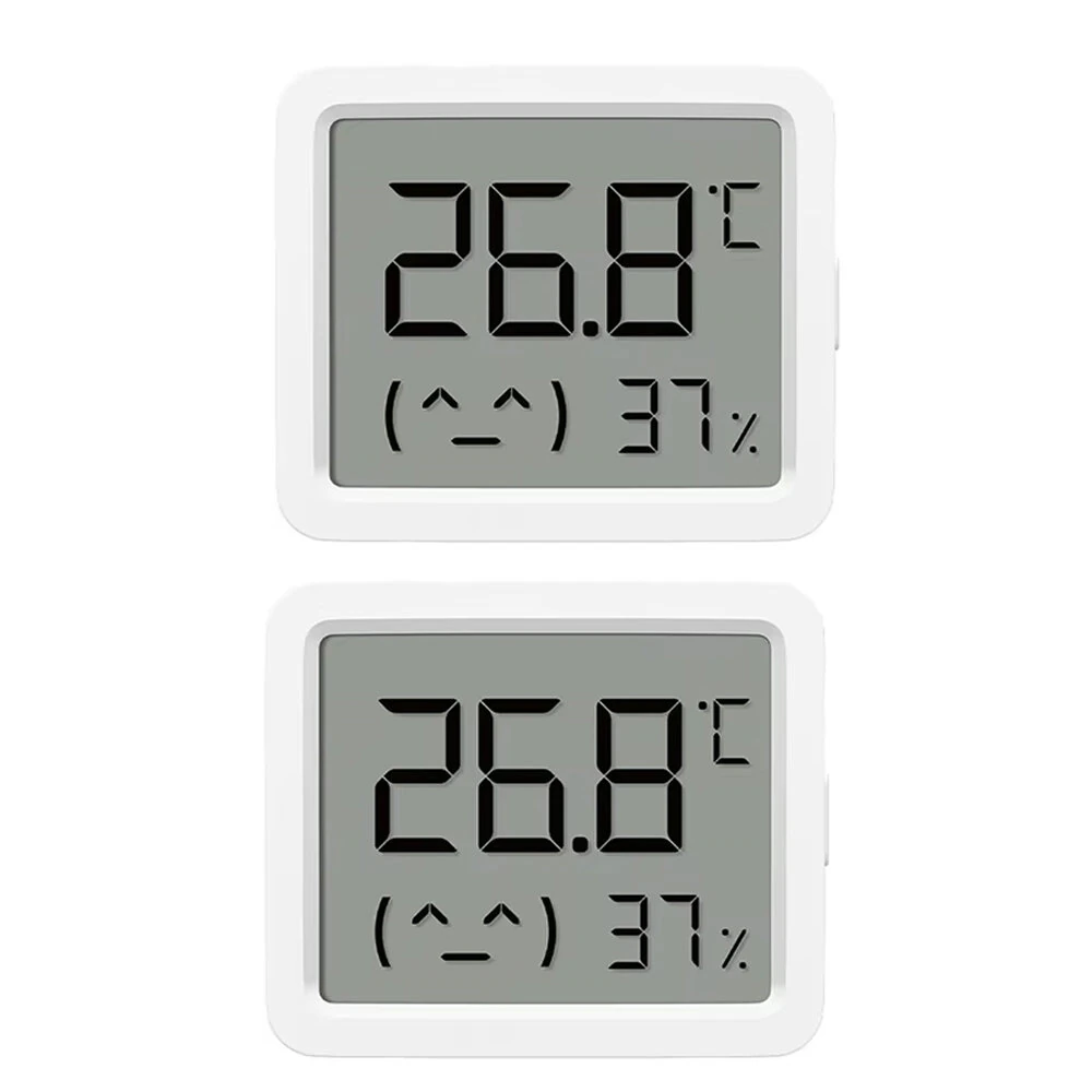 2Pcs XIAOMI 3 Mijia Smart Temperature Humidity Sensor Mini 0°C-60°C Range Bluetooth 5.0 High Precision Compact Hygrometer with LCD Display and Wall Sticker