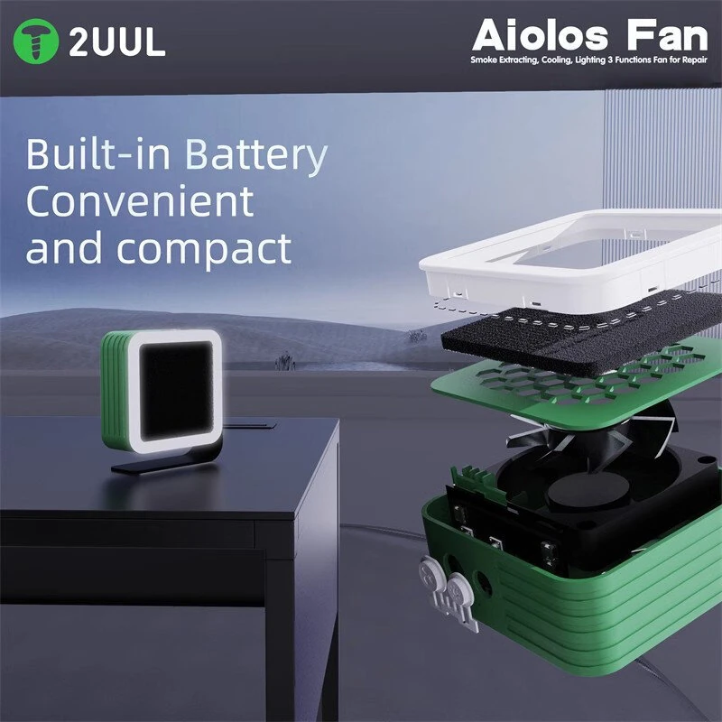 2UUL DA98 Aiolos Fan 3 In 1 Repair Fan 3.7V 1200mAh 6500r/min USB Charging Smoke Extracting Cooling Lighting Fan — view 8