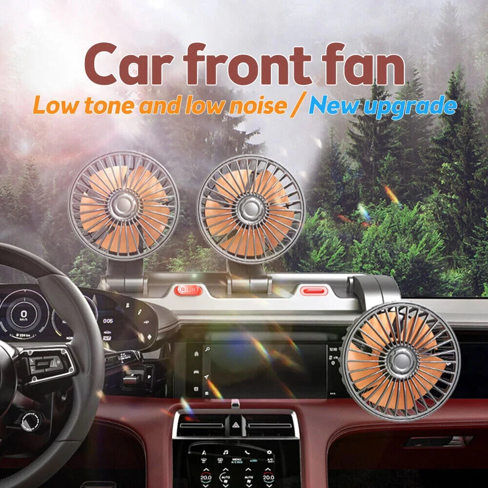 3 Head Car Fan 360° Adjustable Automotive Air Fan 5V USB Charging 12V 24V Low Noise Universal Auto Vehicle Fan — view 2