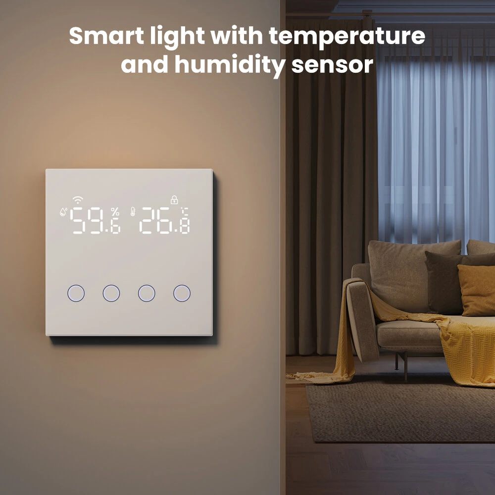 3 in 1 10A Tuya WiFi Smart Light Switch with Temperature Humidity Sensor LCD Display Scene Switch Timing Function APP & Voice Control with Alexa Google Home — view 2