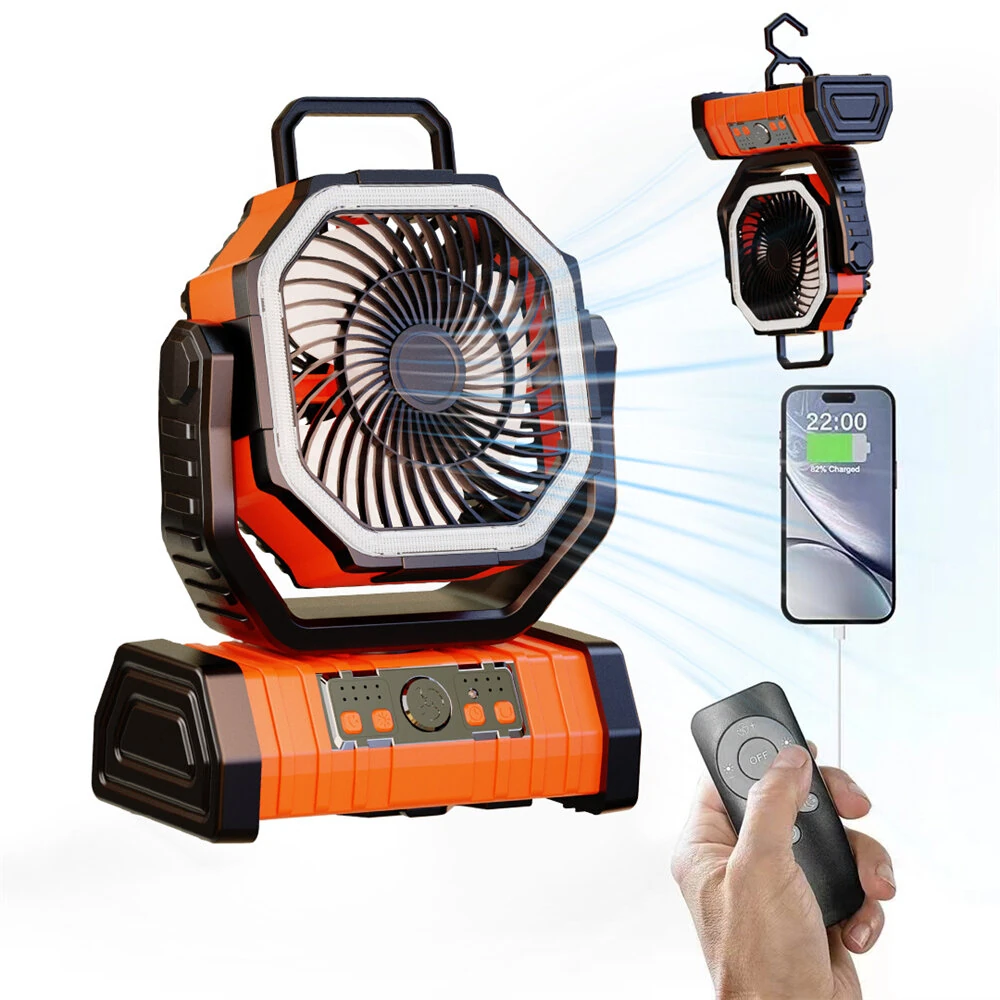 3-in-1 Car Fan Cooling Tool LED Lighting 20000mAh Power Bank Remote Control 4 Speed 270° Tilt Head 360° Rotatable Hook Universal Vehicle Cooling Fan — image 1