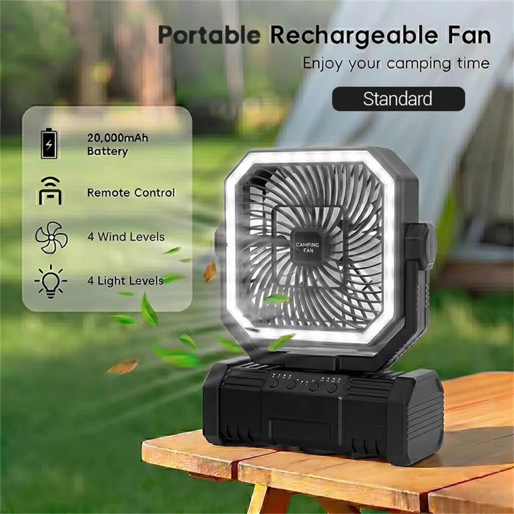 3-in-1 Car Fan Cooling Tool LED Lighting 20000mAh Power Bank Remote Control 4 Speed 270° Tilt Head 360° Rotatable Hook Universal Vehicle Cooling Fan — view 10
