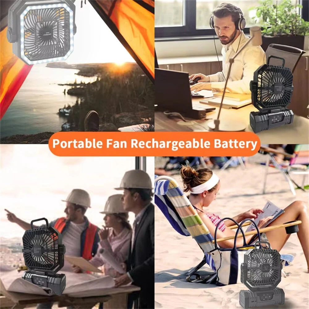 3-in-1 Car Fan Cooling Tool LED Lighting 20000mAh Power Bank Remote Control 4 Speed 270° Tilt Head 360° Rotatable Hook Universal Vehicle Cooling Fan — view 4