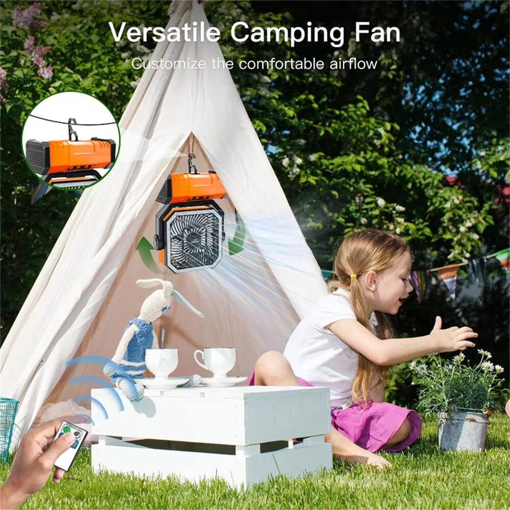 3-in-1 Car Fan Cooling Tool LED Lighting 20000mAh Power Bank Remote Control 4 Speed 270° Tilt Head 360° Rotatable Hook Universal Vehicle Cooling Fan — view 5