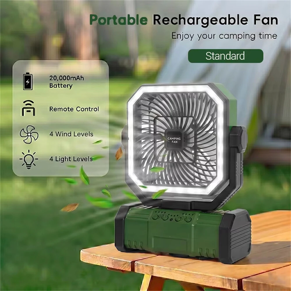 3-in-1 Car Fan Cooling Tool LED Lighting 20000mAh Power Bank Remote Control 4 Speed 270° Tilt Head 360° Rotatable Hook Universal Vehicle Cooling Fan — view 8
