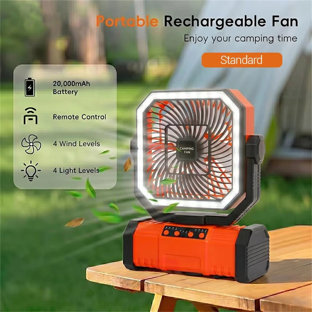 3-in-1 Car Fan Cooling Tool LED Lighting 20000mAh Power Bank Remote Control 4 Speed 270° Tilt Head 360° Rotatable Hook Universal Vehicle Cooling Fan — view 9