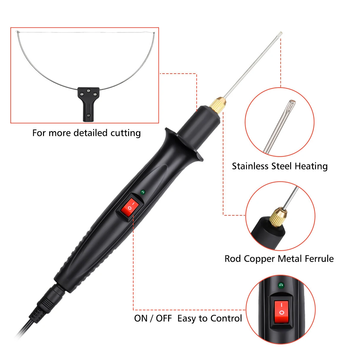 3-in-1 Foam Cutter Cutter with Indicator Light Electric Cutting Machine Pen Tools Kit GOCHANGE Foam Cutter Styrofoam Cutter with 3 Interchangeable Pins — view 5