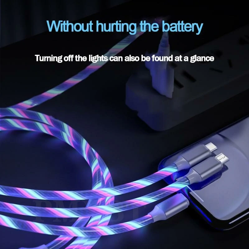 3 in 1 Glowing Cable LED Light USB to Type-C/Micro/iP Cable Fast Charging 1M Long for iPhone 14 Pro for iPad Pro for Huawei P50 for ViVo Y70s for Xiaomi Mi 13 — view 4