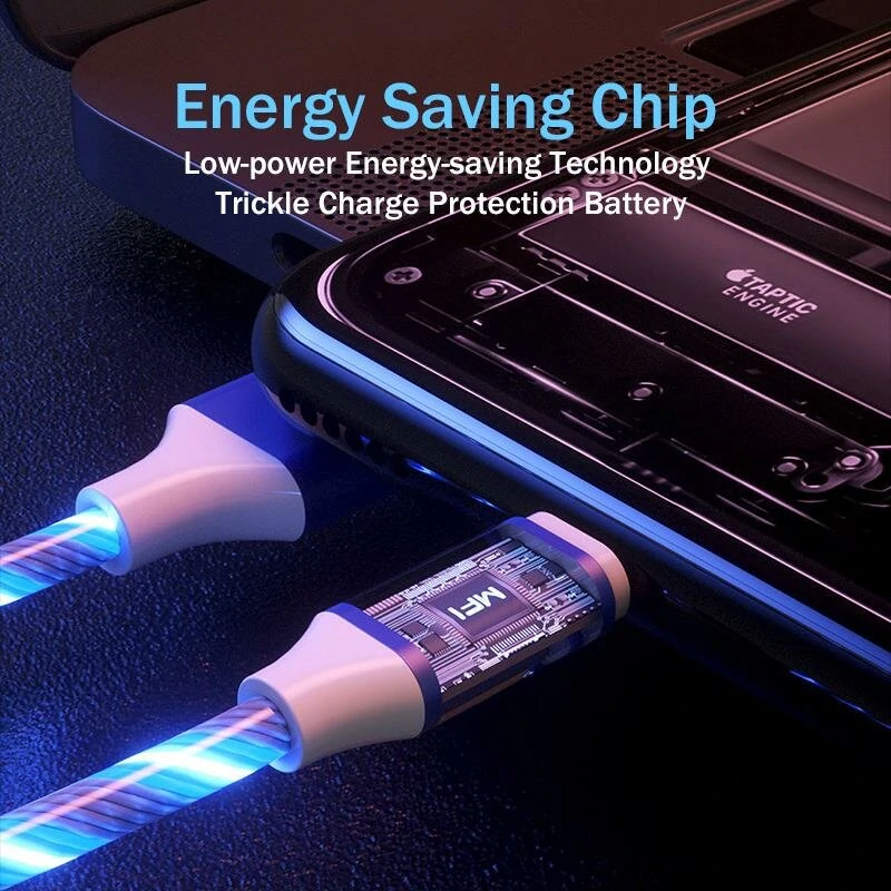 3 in 1 Glowing Cable LED Light USB to Type-C/Micro/iP Cable Fast Charging 1M Long for iPhone 14 Pro for iPad Pro for Huawei P50 for ViVo Y70s for Xiaomi Mi 13 — view 5