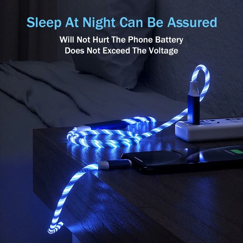 3 in 1 Glowing Cable LED Light USB to Type-C/Micro/iP Cable Fast Charging 1M Long for iPhone 14 Pro for iPad Pro for Huawei P50 for ViVo Y70s for Xiaomi Mi 13 — view 6
